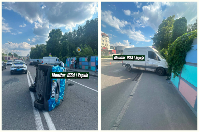 Перекинувся Smart, а бус влетів у паркан на харківській вулиці: Новини Харкова